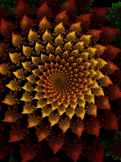 Padrão de girassol fractal em amarelo e laranja vibrantes