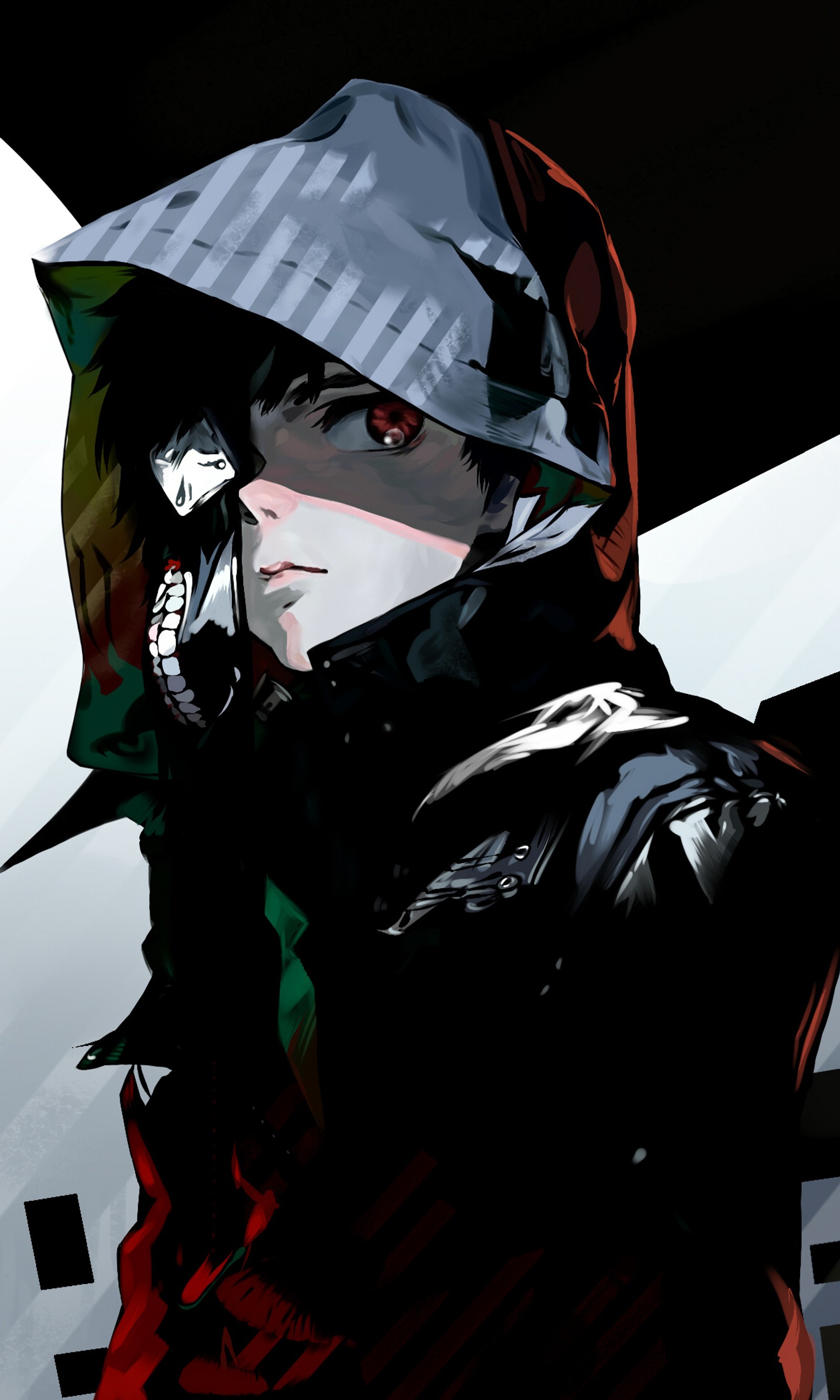 Anime - style image of a man in a hooded jacket and hoodie (anime, ghoul, japan, kaneki, ken)