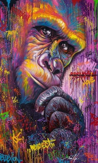 art, colors, draw, gorilla, graffiti