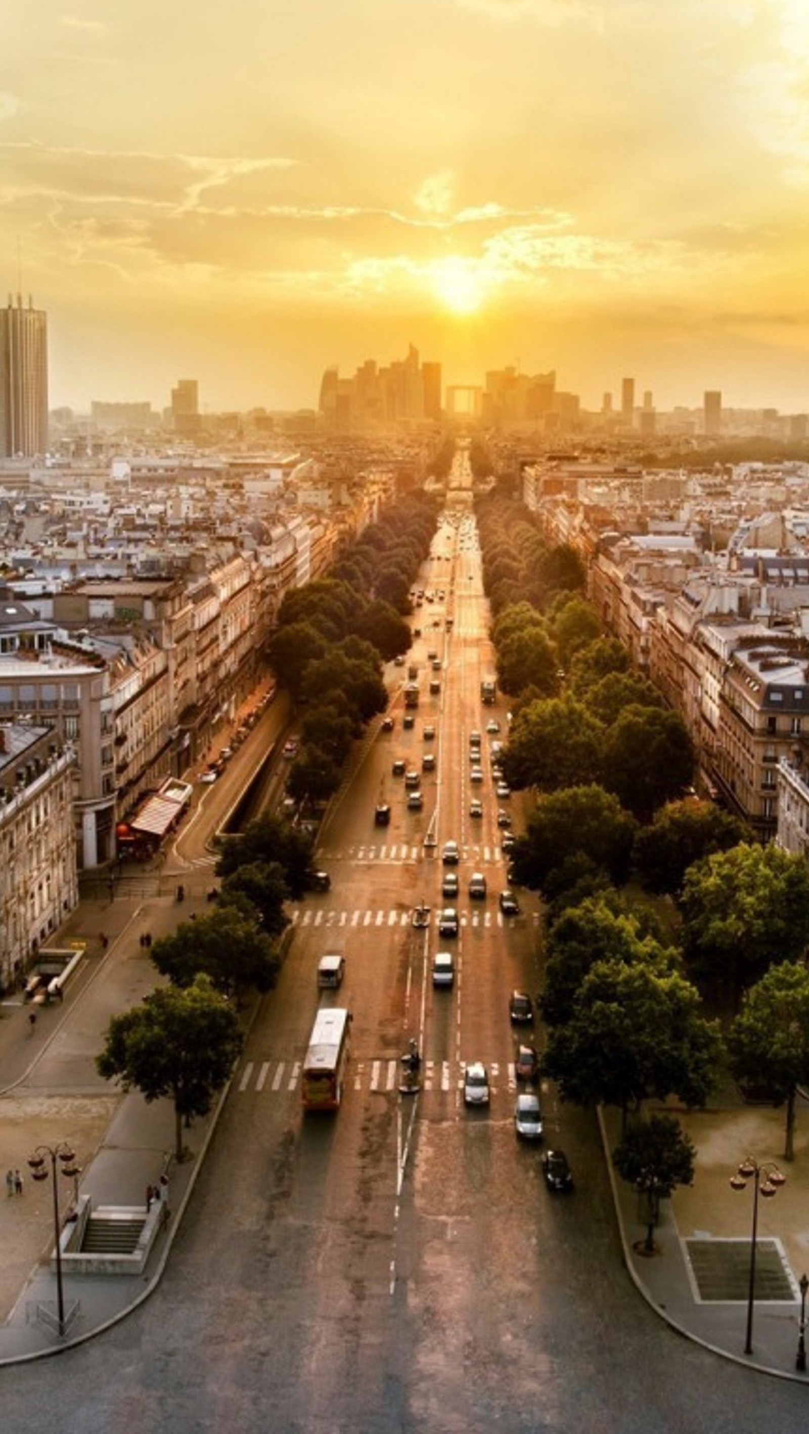 city, paris, road, sunset Download Wallpaper