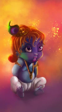 Encantador Krishna: El Juguetón Bala en Colores Vibrantes