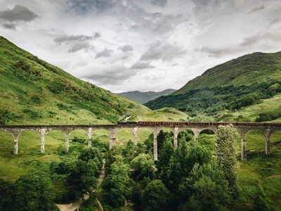 Steam Train Traversing the Majestic Viaduct in the Scottish Highlands