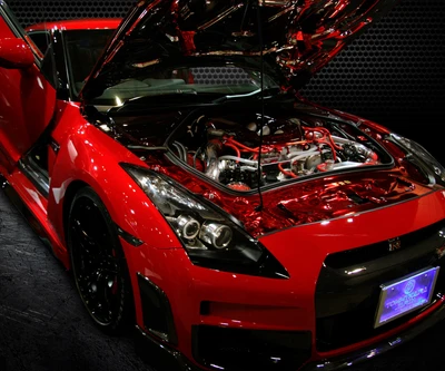 2013 Nissan GT-R Vermelho: Exibição do Motor em Papel de Parede HD