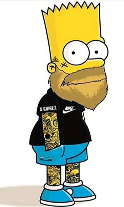 Bart Simpson estilizado con tatuajes y barba