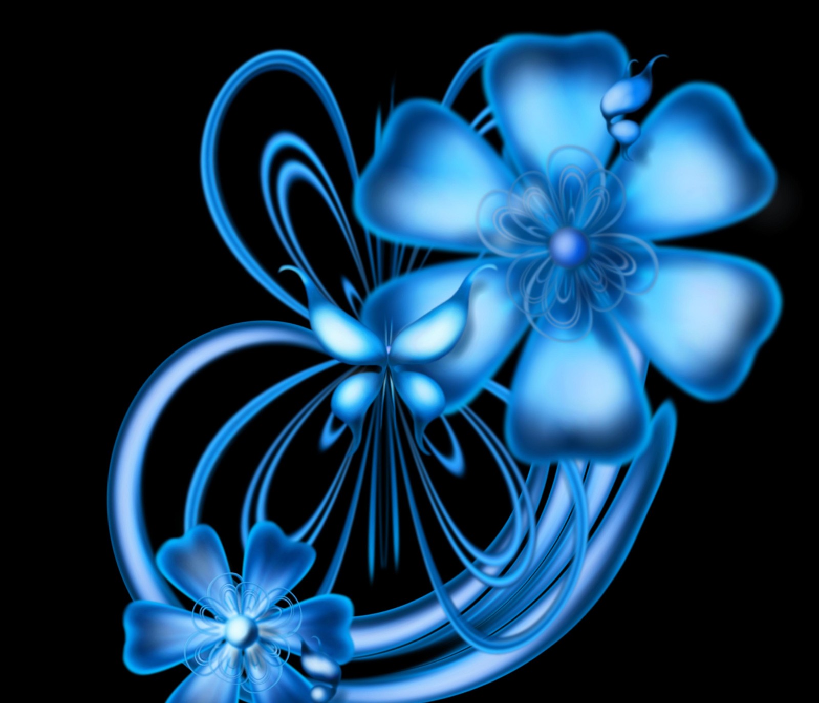 abstract, blue, butterflies, petals wallpaper