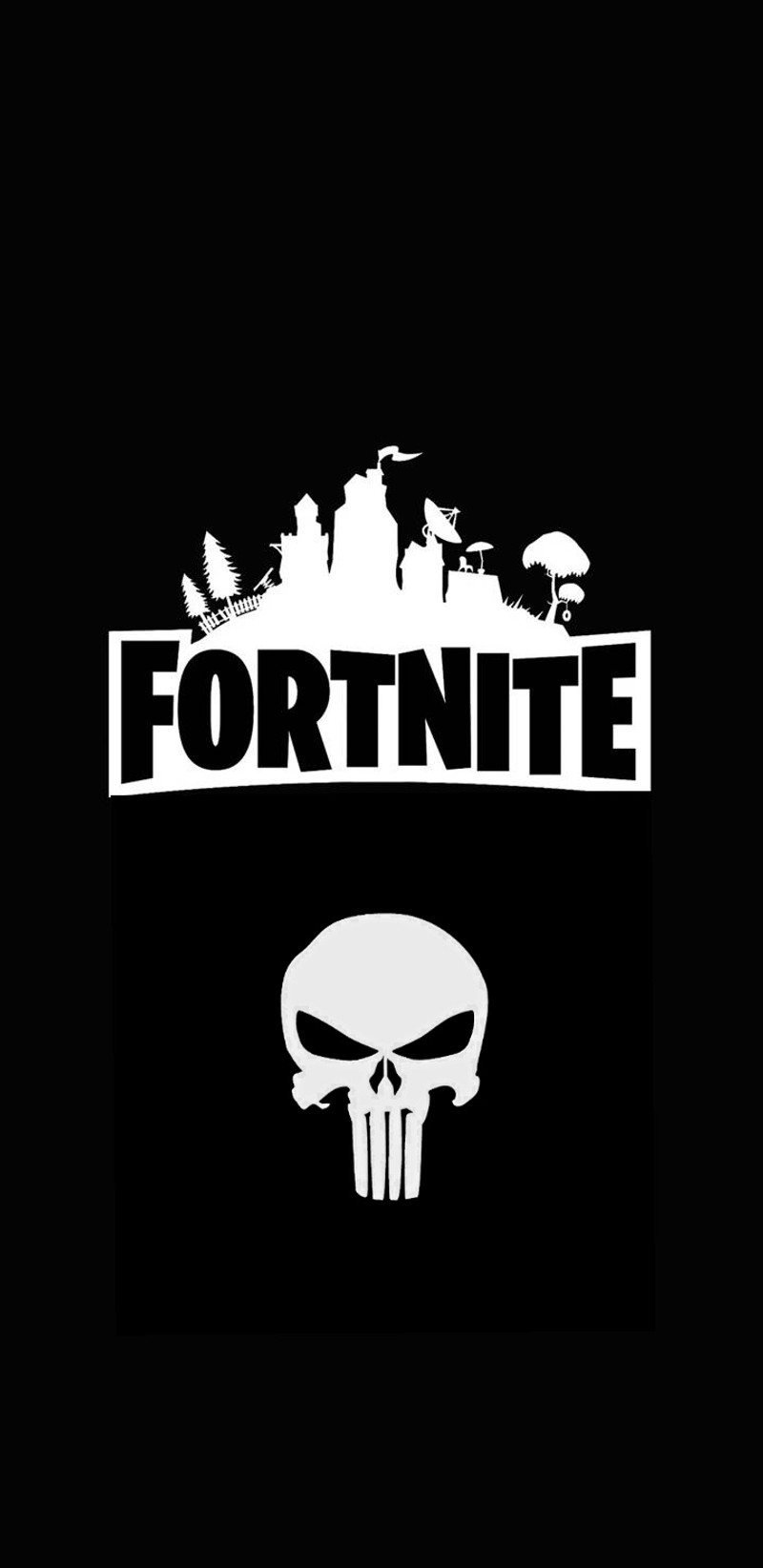 Логотип forte со skull и городом на заднем плане (фортнайт, fortnite, череп)