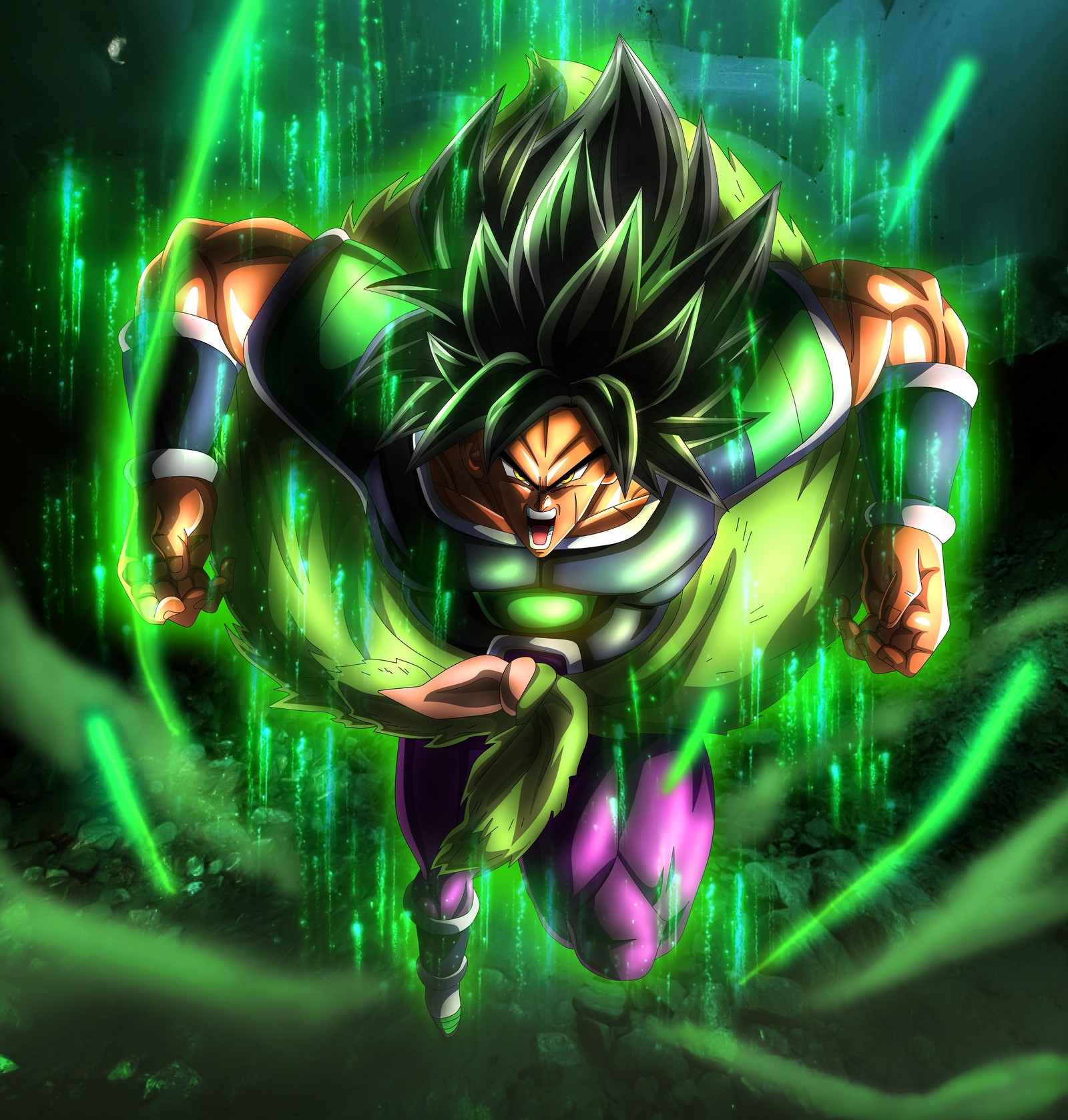 A green and black dragon with a green light coming out of it (dragon ball super, movie, hd, anime, goku)