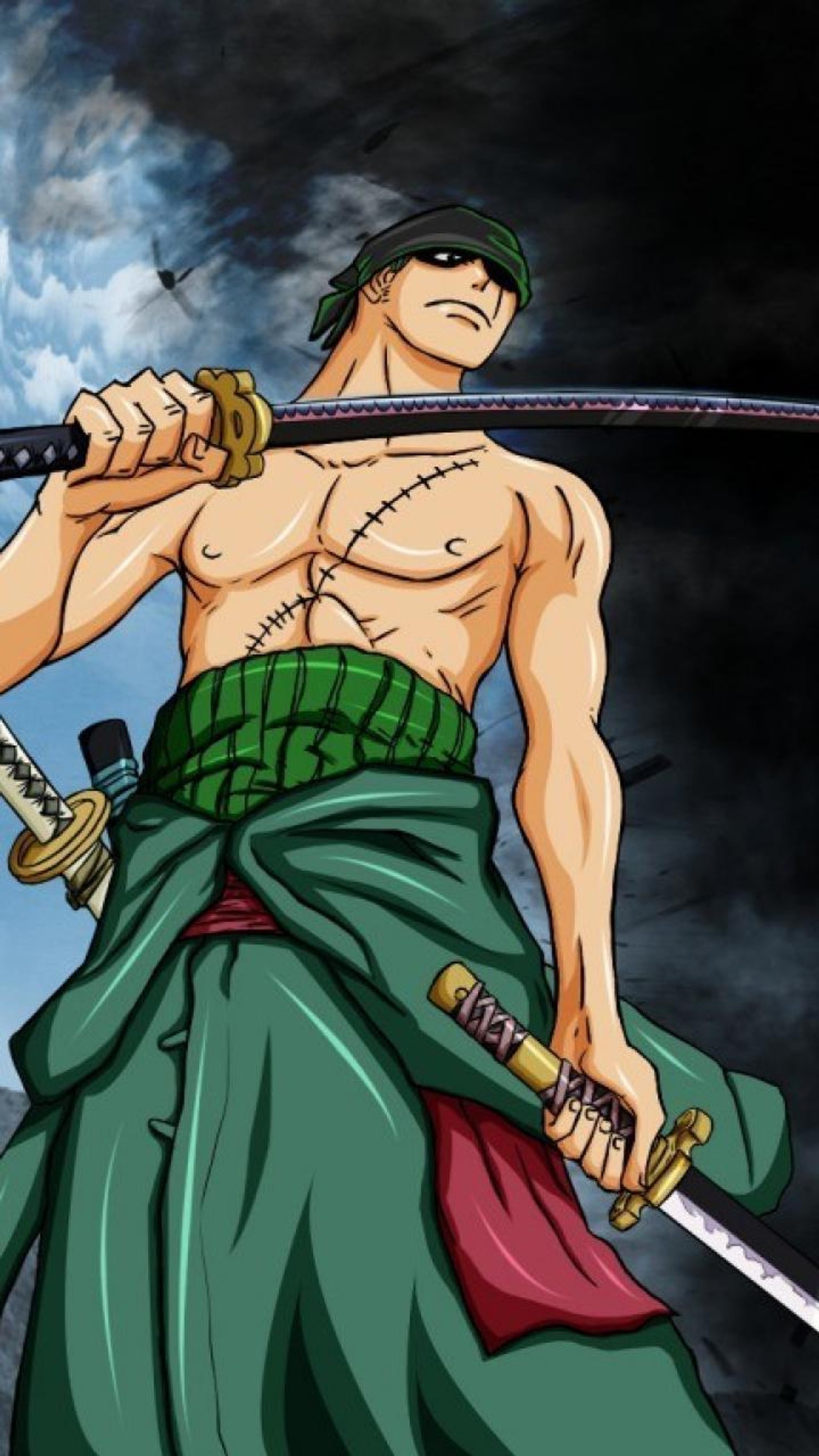 A cartoon image of a man with a sword and a green outfit (anime, awesome, onepiece, roronoa zoro)