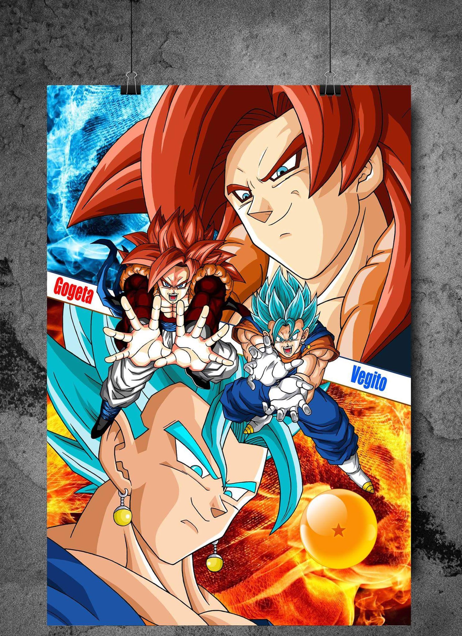 Póster de dragon ball goku y gohan luchando (dragon ball gt, dragon ball super)