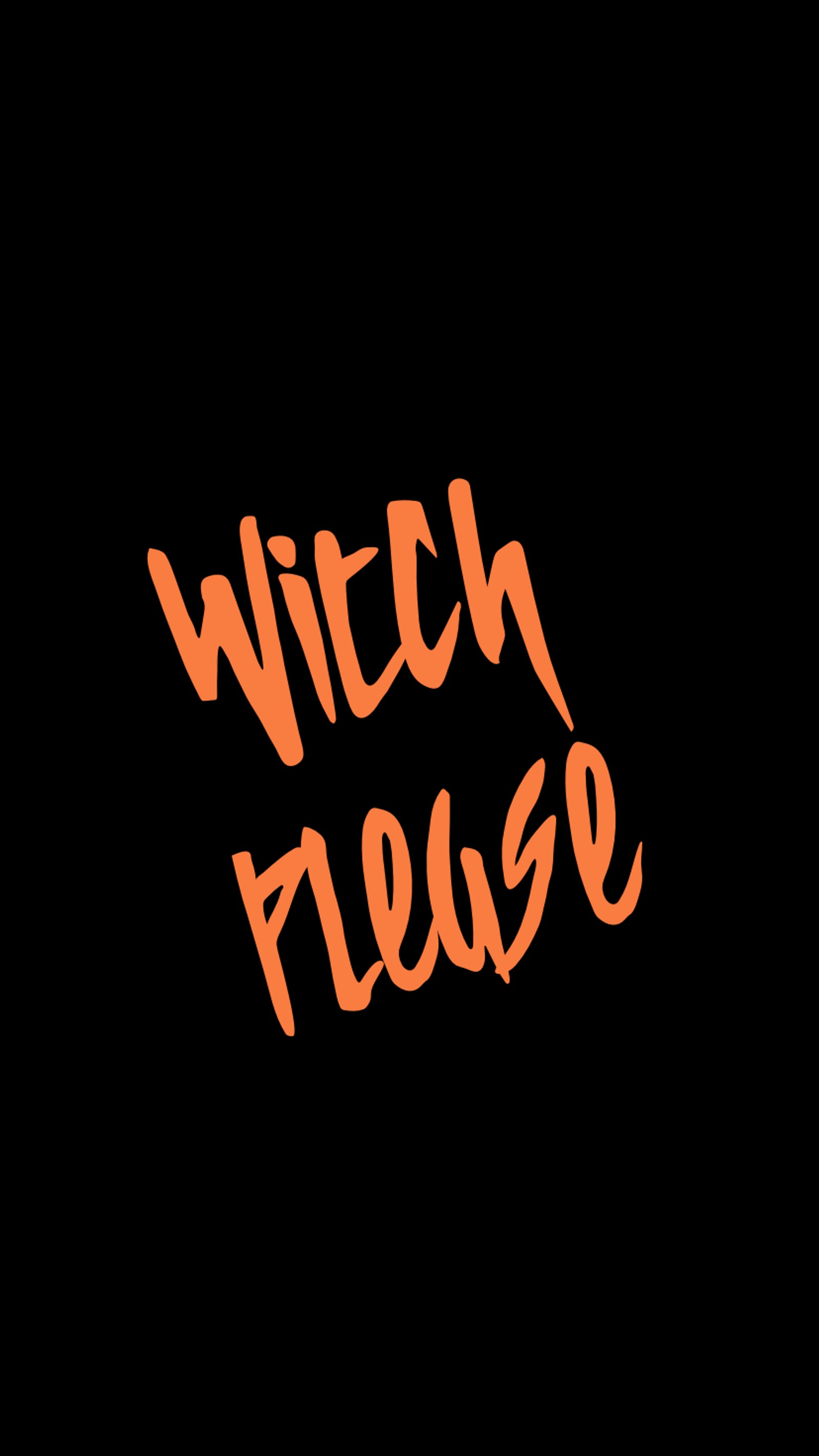 Text "witch please" auf schwarzem hintergrund mit orangefarbener schrift (halloween, oktober, beängstigend, gruselig)