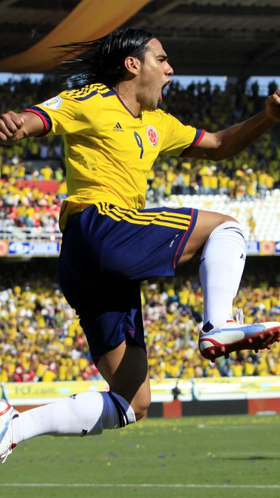 Radamel Falcao celebra um gol pela Colômbia na Copa do Mundo