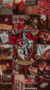 Orgullo de Gryffindor: Un collage del espíritu de Hogwarts y artefactos mágicos