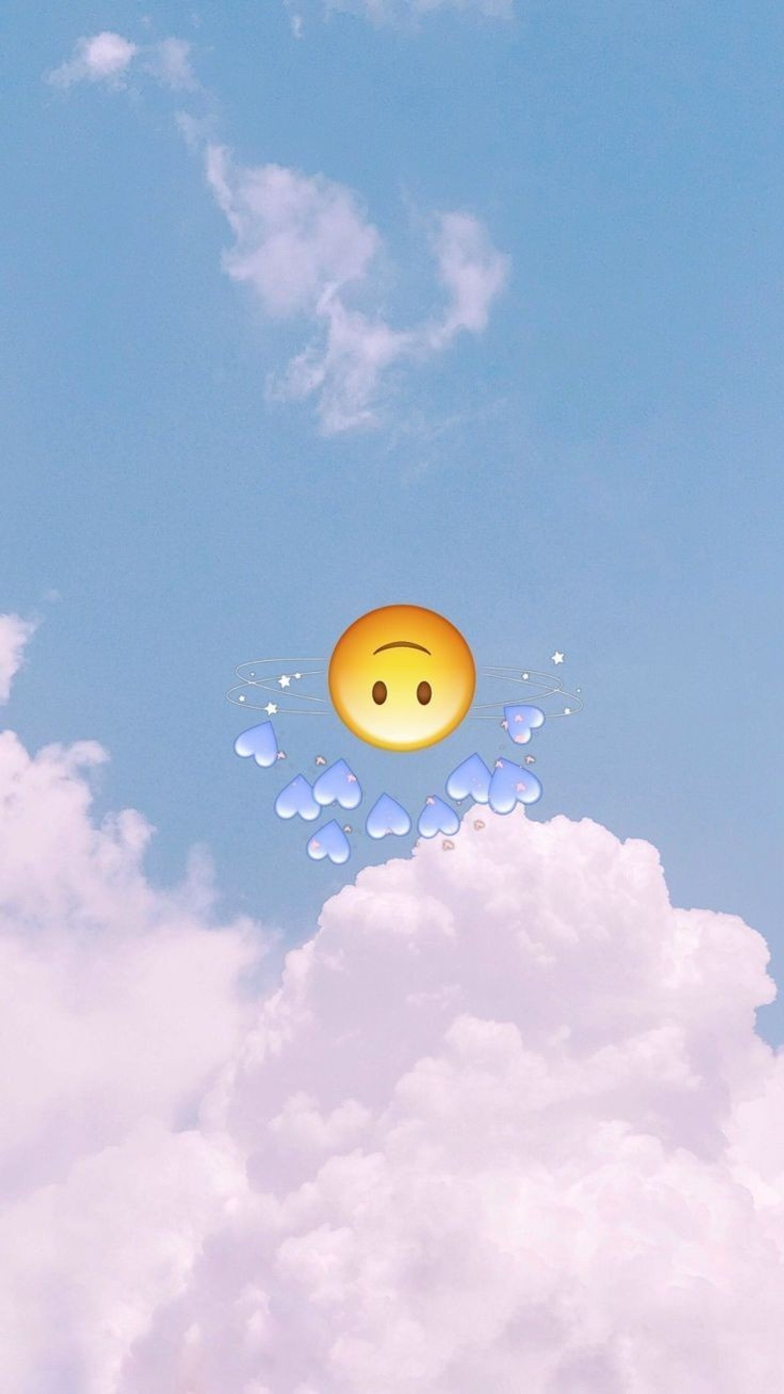 Ein lächelndes gesicht, das über den wolken schwebt (niedlich, emoji)