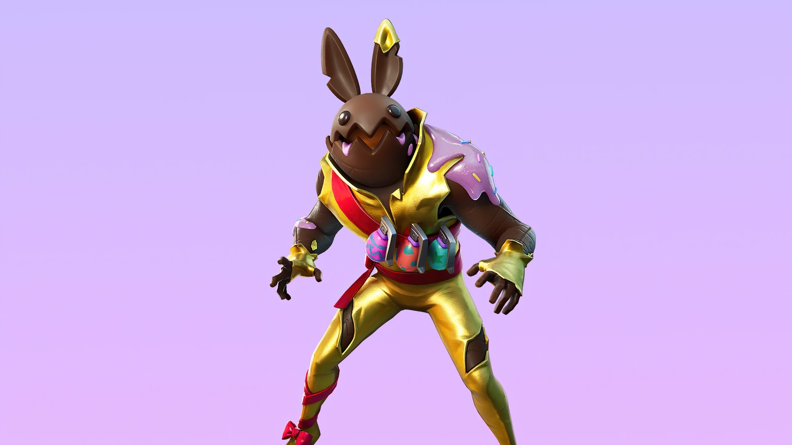 A close up of a person in a costume with a rabbit on a skateboard (fortnite, fortnite battle royale, video game, bun bun, skin)