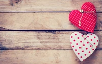 Red and White Polka Dot Hearts on Rustic Wood