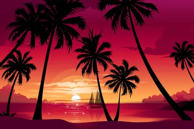 sunset, palm trees, tree, palm tree, tropics