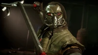 Kabal de Mortal Kombat 11 empunhando suas espadas ganchos características.