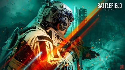 Fan Art de Battlefield 2042: Soldado em ação com elementos futuristas