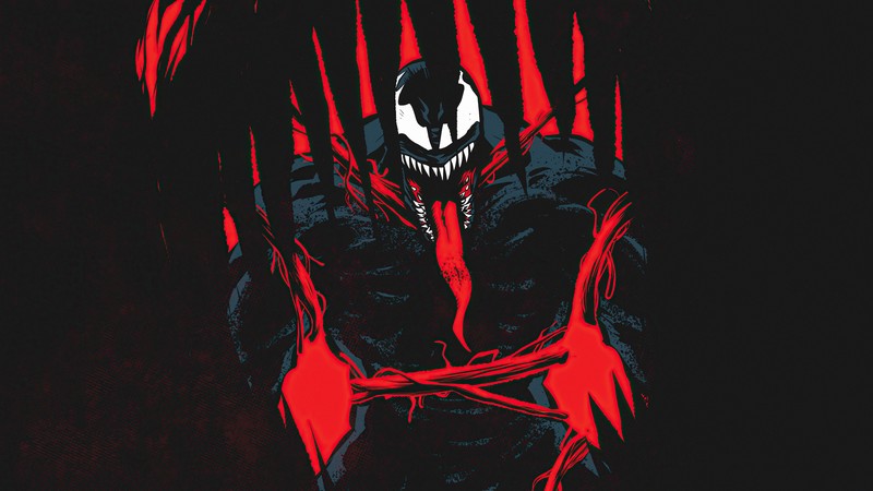 Крупный план человека в красно-черном костюме (веном 2 выползень, venom let there be carnage, marvel, фильм, 2021)