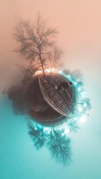 Surreal Sphere of Nature and Light: A Tree-Centric Perspective