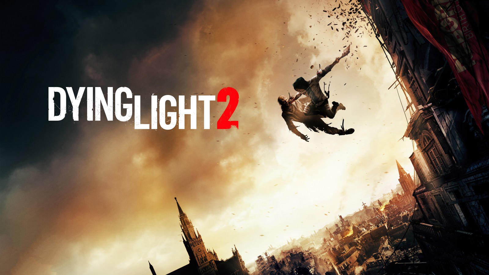 Un homme volant dans les airs sur un skateboard (dying light 2, jeu vidéo)