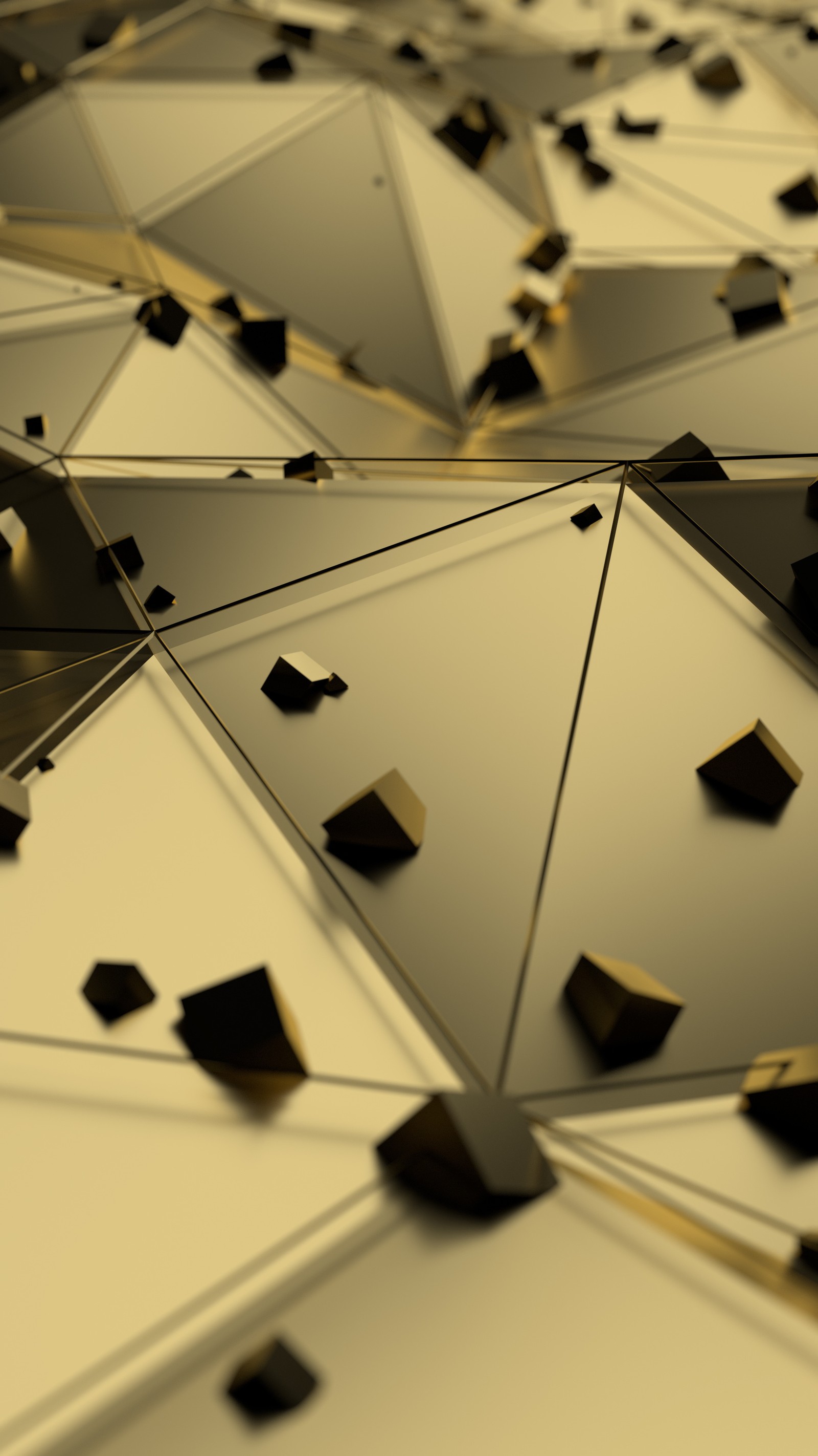 A close up of a bunch of black and gold geometric shapes (design, illustration, art, wood, triangle)