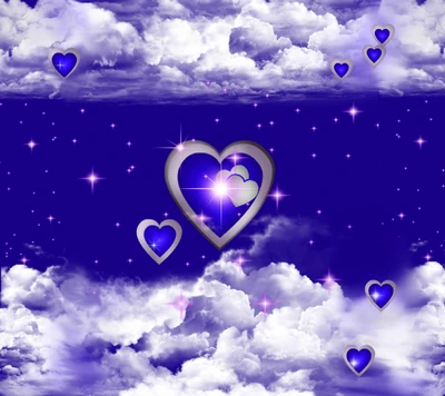 Valentine's Day Hearts Amidst Starry Clouds