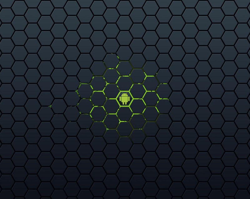 Крупный план зеленого гексагонального узора на черном фоне (android, hd, логотип, ос, os)