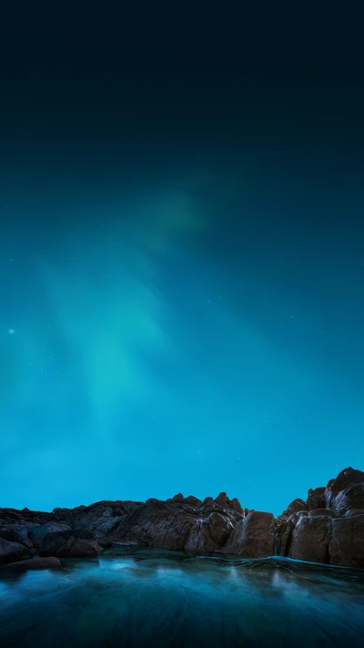 belleza, noche, rocas, estrellas, fondo de pantalla de stock