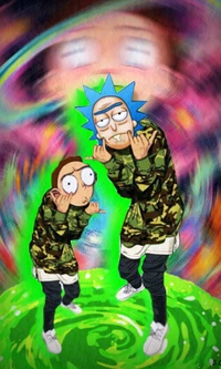 Vibras de caricatura psicodélica: Morty y Rick en un giro futurista