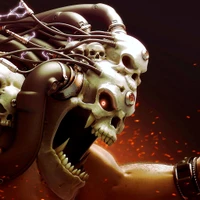 Futuristic Cybernetic Skull with Glowing Eyes and Mechanical Details