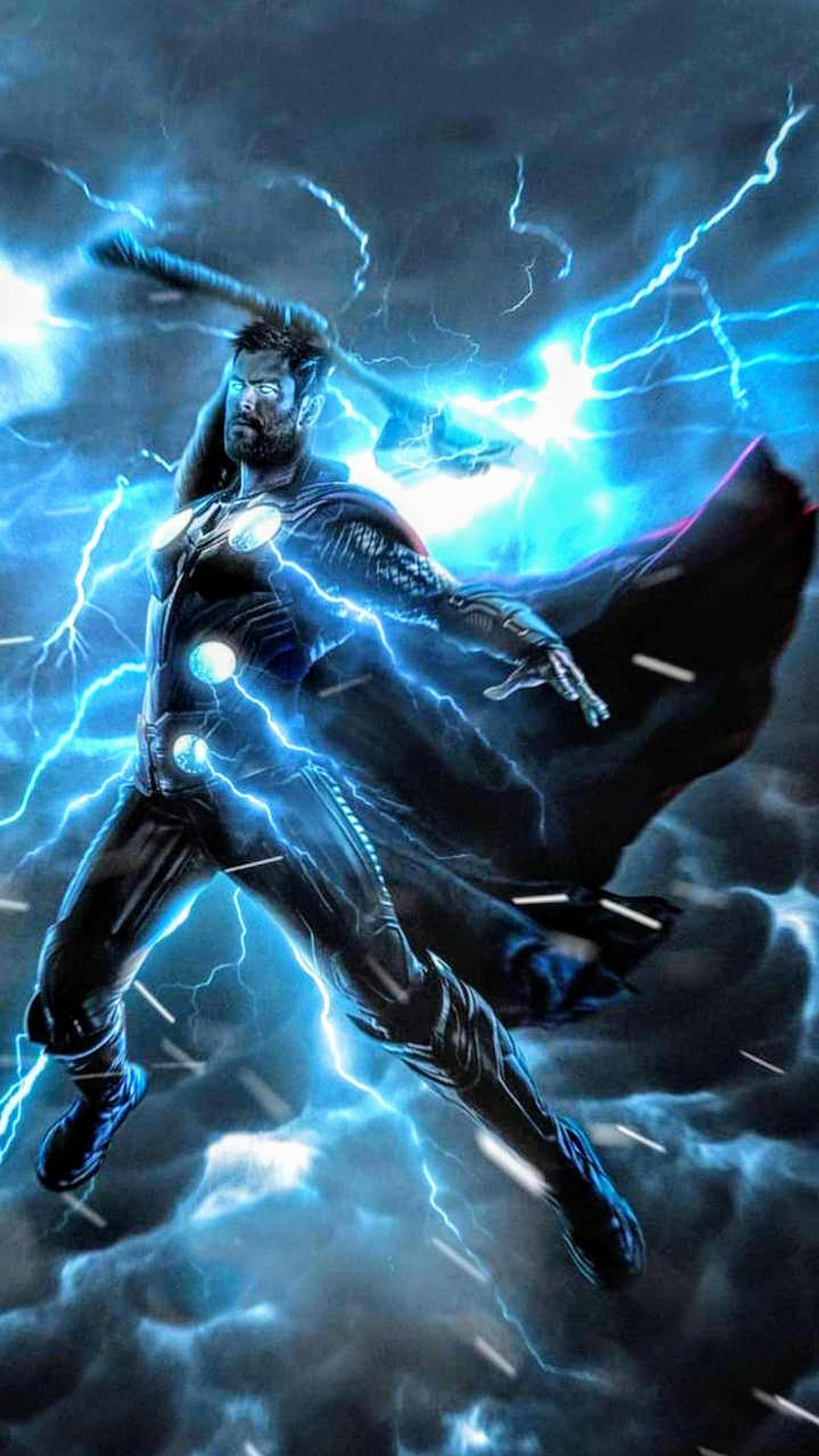 Thor thor is flying through the sky with lightning (avengers, endgame, marvel, ragnarok, thor)