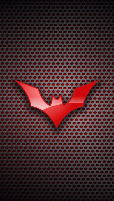 Stylized red bat logo on a textured black background.