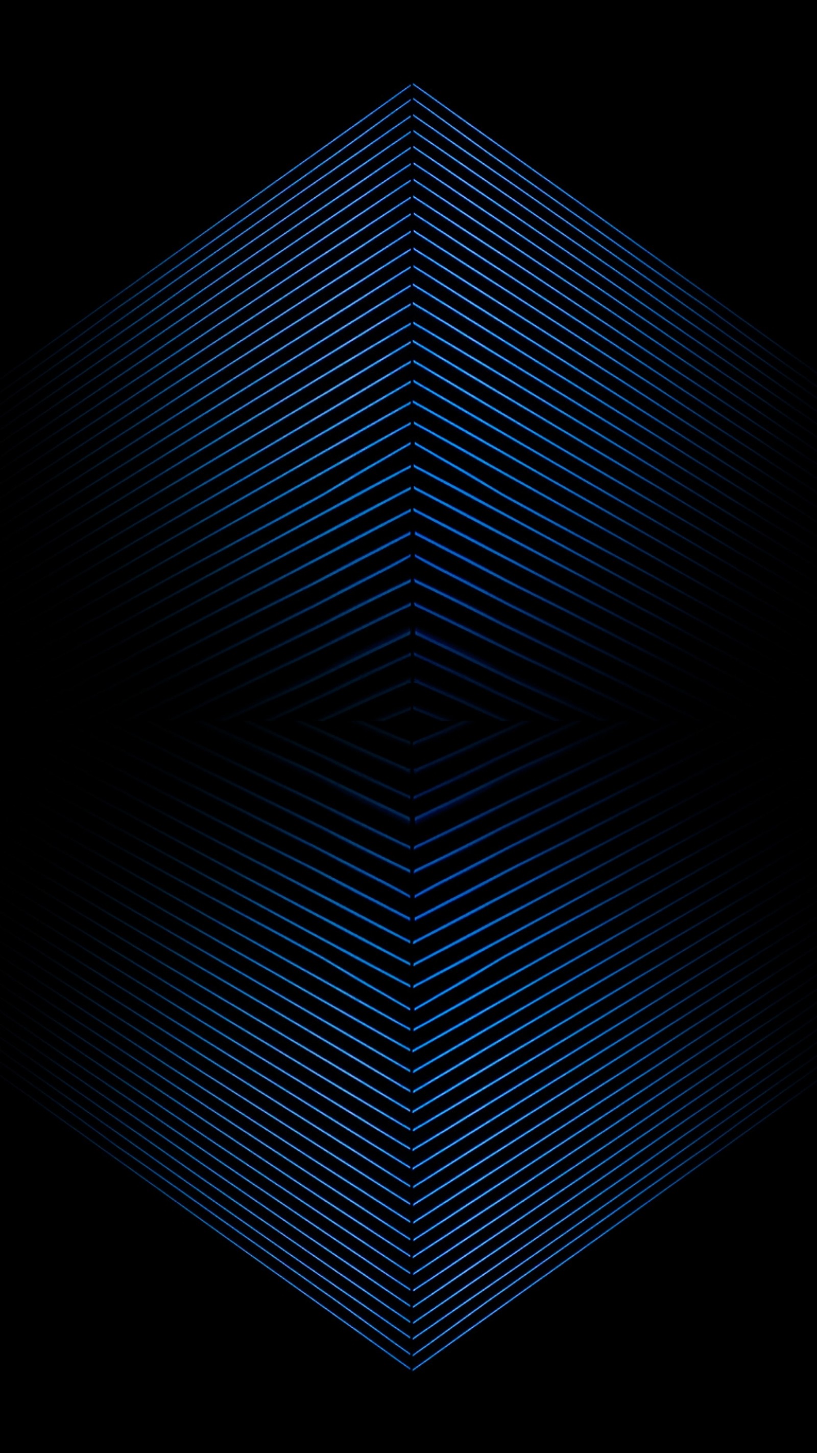 A close up of a blue and black geometric pattern on a black background (3d, abstract, background, black, blue)