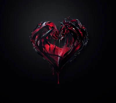 A striking black and red abstract heart, expressive and dynamic, symbolizing passion and emotion.