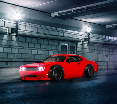 coche, dodge, modificado, rojo