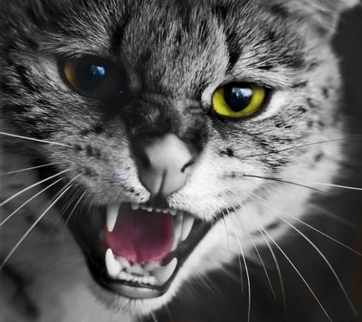 Angry Domestic Cat with Striking Yellow Eyes