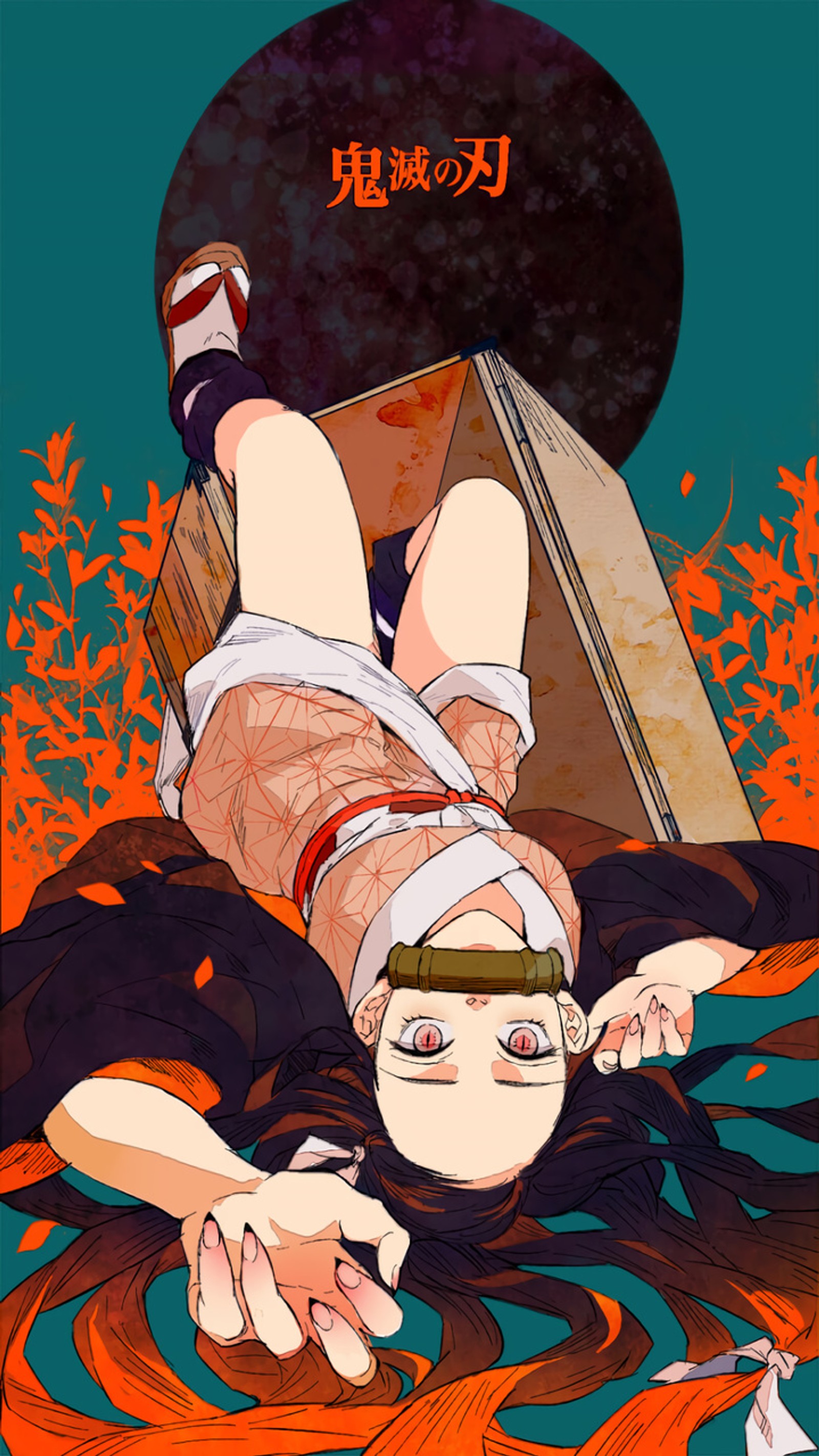 Anime-poster einer frau, die mit einem koffer auf dem bauch liegt (demon slayer, kimetsu no yaiba)