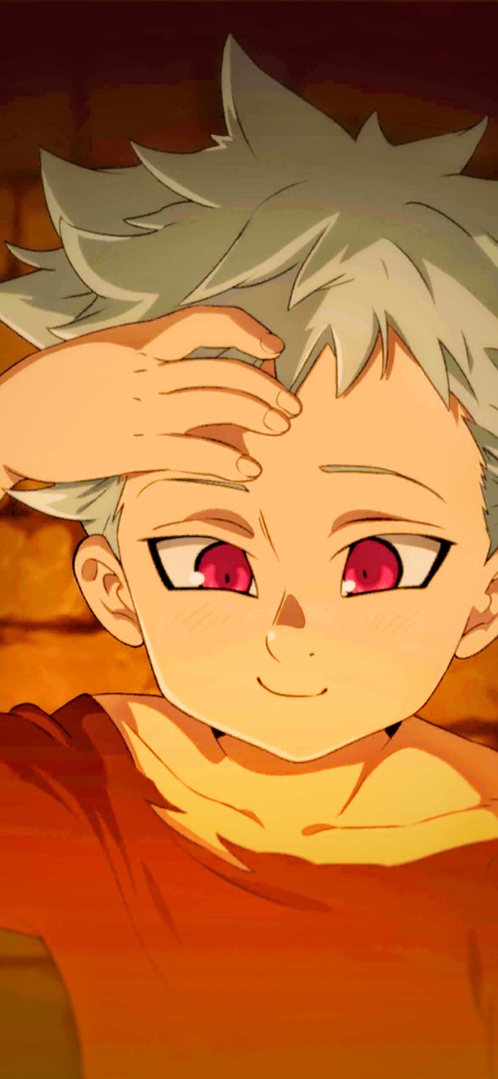 Anime boy with red eyes and a red shirt holding his head (anime, nnt, pecado)