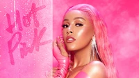 Doja Cat in heißem Pink: Ein auffälliger 4K Musik-Hintergrund