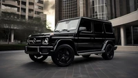 Luxury Mercedes-Benz G-Class SUV in a sleek urban setting.