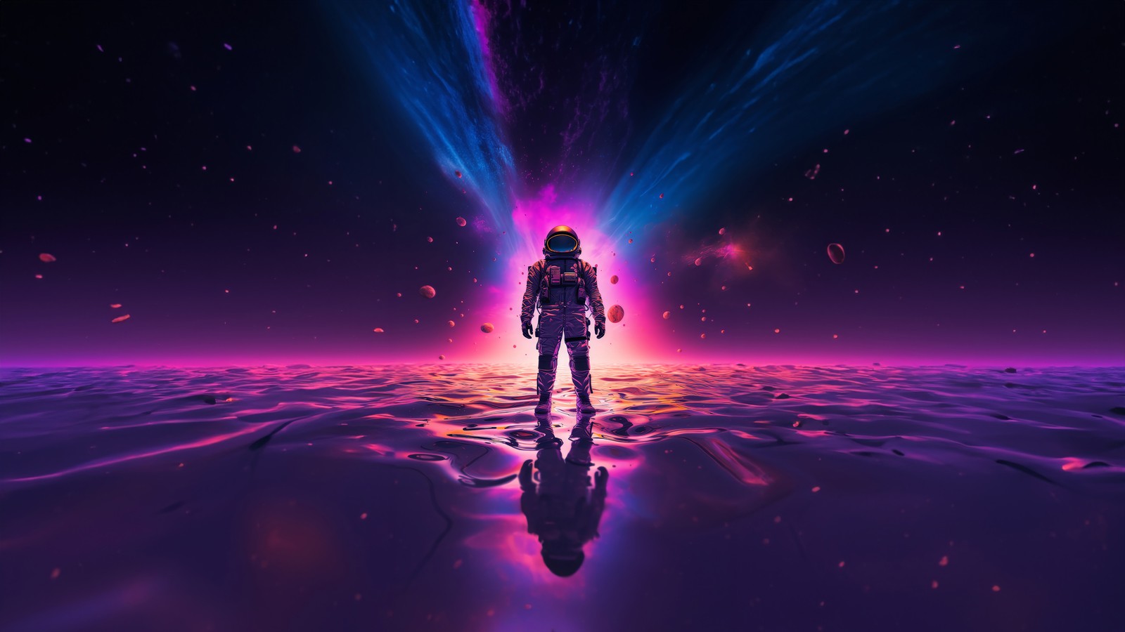 Lade synthwave, retrowave, astronaut, digitale kunst Hintergrund herunter