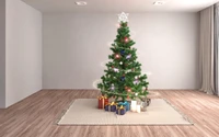 Un árbol de Navidad bellamente decorado con adornos y luces coloridas, rodeado de regalos envueltos y velas en un acogedor ambiente festivo.