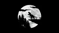 Silhouette eines T. Rex vor einem Vollmond in einer minimalistischen Nachtszene