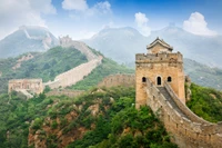 Majestic View of the Great Wall of China at Badaling Amidst Mountain Scenery