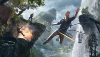 Nathan Drake in Action: Epic Adventure Amidst Jungle Cliffs