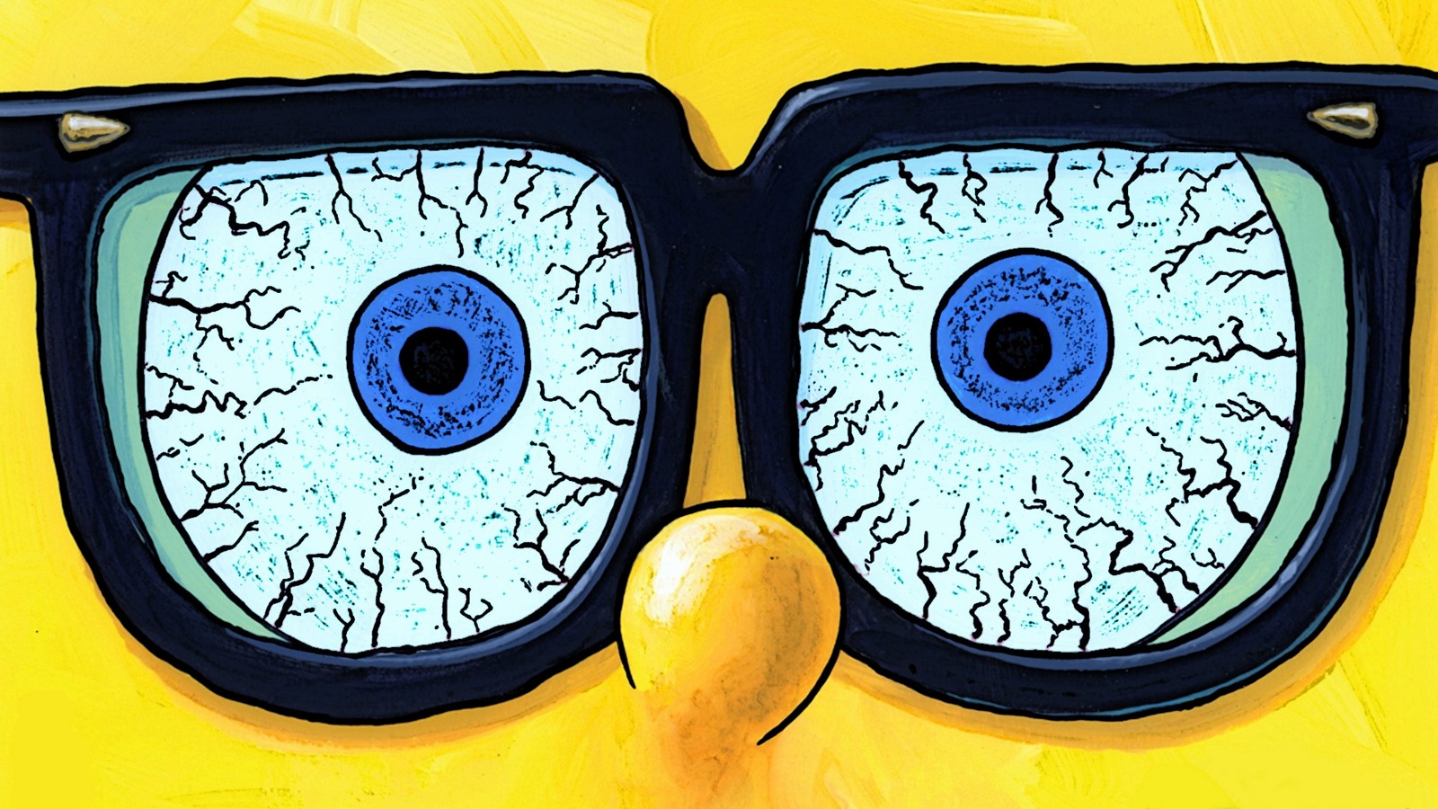 Yeux de dessin animé avec un nez jaune et une paire de lunettes noires (humour, cartoon, lunettes, œil, jaune)