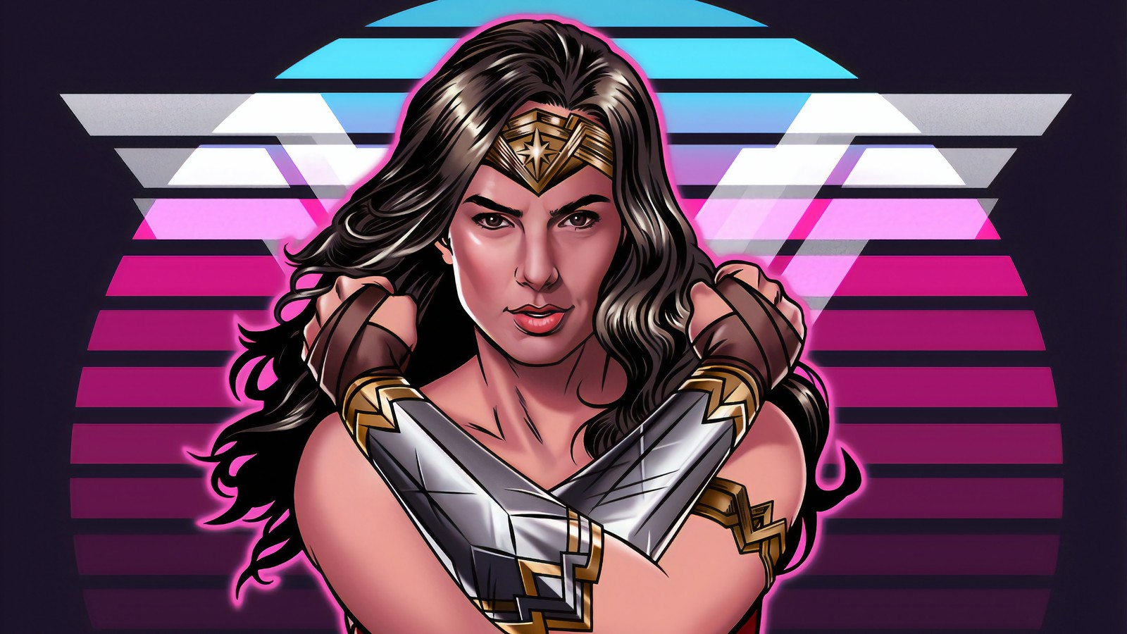 Wonder wonder woman with sword and sword in front of a purple background (woman woman 1984, movie, 2020, art)