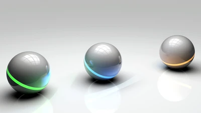 Three Glossy Spheres in Abstract Digital Space