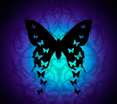 Silhouette de papillon bleu élégant sur un fond vibrant